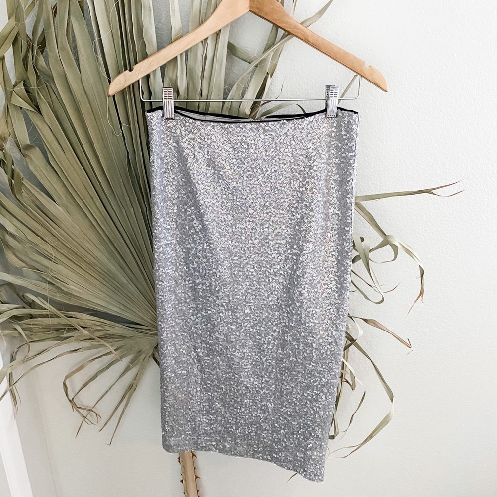 Silver Sequin Pencil Skirt